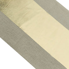 12x108 Inch Gold Foil Design On Taupe Polyester Burlap Table Runner