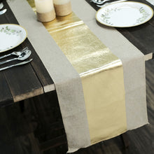 12x108 Inch Gold Foil On Taupe Faux Jute Linen Style Table Runner