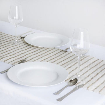 Create a Luxurious and Rustic Atmosphere with the White/Natural Striped Rustic Jute Burlap Table Runner