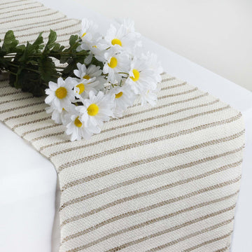 Enhance Your Table Decor with the White/Natural Striped Rustic Jute Burlap Table Runner