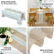 Middle White Lace Natural Jute Burlap Table Runner 14 Inch x 106 Inch