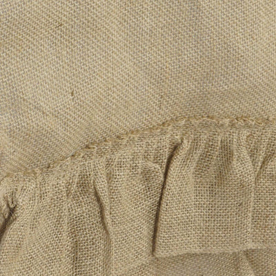 Close-up of textured burlap fabric with ruffled edge details.