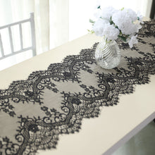 Premium Lace Table Runner 15x117 Inches Black Vintage Classic With Scalloped Edges