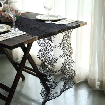 Add a Touch of Sophistication to Your Table with the Black Premium Lace Fabric Table Runner