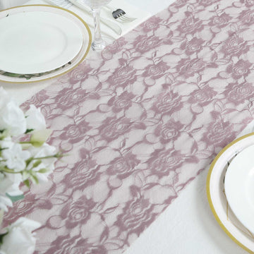 Enhance Your Table Decor with the Violet Amethyst Floral Lace Table Runner