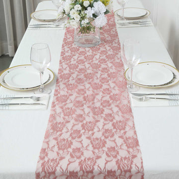 Elevate Your Table Decor with the Dusty Rose Floral Lace Table Runner