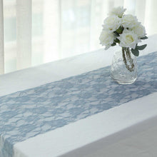 12 Inch x 108 Inch Dusty Blue Rose Flower Lace Table Runner