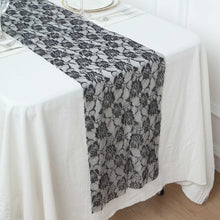 Black Lace Table Runner With Rose Flower Design 12 Inch x 108 Inch
