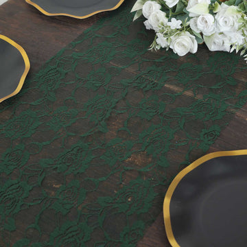 Enhance Your Table Decor with the Hunter Emerald Green Vintage Rose Flower Lace Table Runner