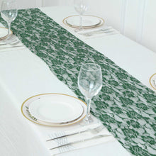 12 Inch x 108 Inch Hunter Green Lace Table Runner In Rose Flower Design