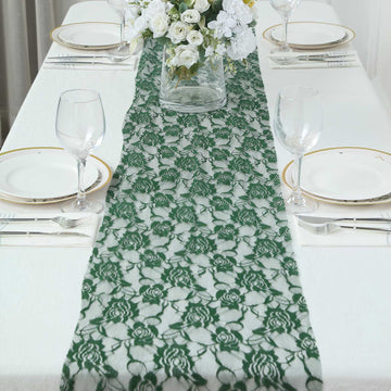 Add Elegance to Your Table with the Hunter Emerald Green Vintage Rose Flower Lace Table Runner