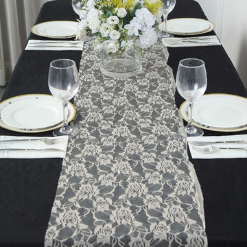 Add Elegance to Your Table with the Ivory Vintage Rose Flower Lace Table Runner