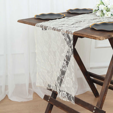 Enhance Your Table Decor with the Ivory Vintage Rose Flower Lace Table Runner