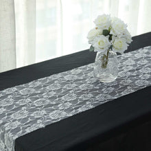 12 Inch x 108 Inch White Table Runner Rose Flower Lace