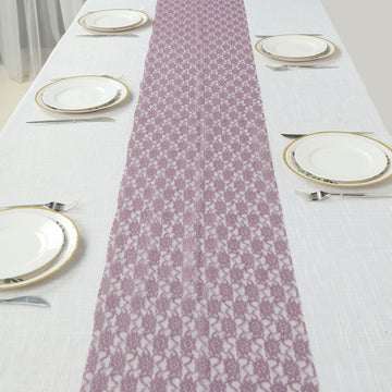Add a Touch of Elegance to Your Event with the Violet Amethyst Floral Lace Table Runner