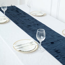 Navy Blue Taffeta Table Runner With 3D Leaf Petals 12X108 Inch