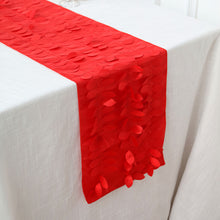 12X108 Inch Red Table Runner In Taffeta And 3D Leaf Petal Design