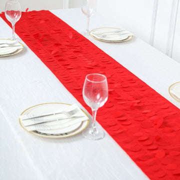 Red 3D Leaf Petal Taffeta Fabric Table Runner for Stunning Event Decor
