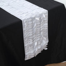 12X108 Inch White Table Runner In Taffeta And 3D Leaf Petal Design