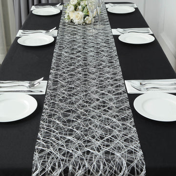 Add a Touch of Glamour to Your Table with the Metallic Silver Non-Woven Fiberweb Polyester Table Runner
