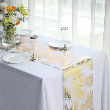 Create a Modern and Trendy Look with a Metallic Gold Palm Leaves Non-Woven Foil Table Runner