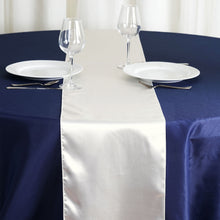12 Inch x 108 Inch Ivory Satin Table Runner#whtbkgd