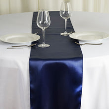 12 Inch x 108 Inch Navy Blue Satin Table Runner#whtbkgd