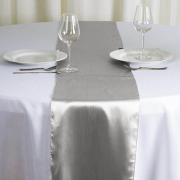 Enhance Your Table Decor with the Silver Satin Table Runner