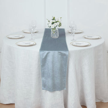 Elevate Your Event with the Dusty Blue Premium Velvet Table Runner
