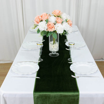 Elevate Your Event with the Olive Green Premium Velvet Sheen Finish Table Runner