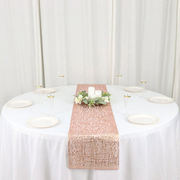 Add a Touch of Glamour with our Metallic Rose Gold Non-Slip Plastic Woven Vinyl Table Runner