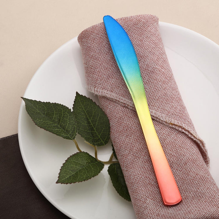 24 Pack | Rainbow Ombre Style 8inch Heavy Duty Plastic Knives