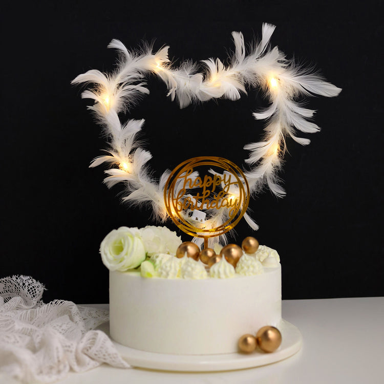 Real Ostrich Feather LED Light Up Cake Topper For Weddings