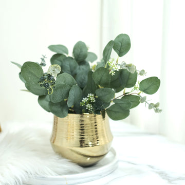 14 Stems | Real Touch 12" Artificial Eucalyptus Leaf Flower Bouquet, Faux Silver Dollar Branches, Vase Floral Arrangement