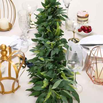 Real Touch Green Artificial Willow and Frond Leaves Garland Vine 4ft