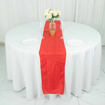 Add Elegance to Your Event with the Red Accordion Crinkle Taffeta Linen Table Runner