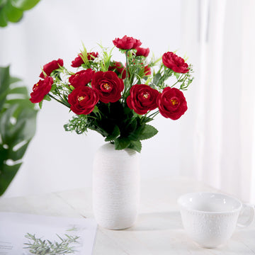 4 Bushes Red Artificial Peony Silk Flower Arrangements, Wedding Centerpiece Floral Bouquet