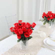 12 Bushes Artificial Flowers Red Premium Rose Buds Bouquets