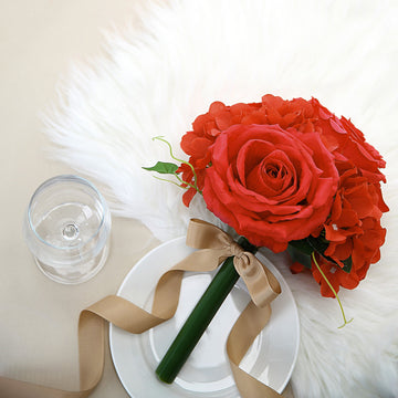 2 Bushes Red Artificial Rose and Hydrangea Mixed Flowers, Silk Wedding Bridal Bouquets