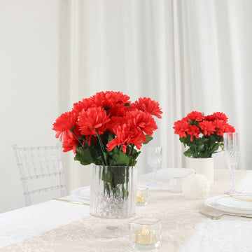 12 Bushes Red Artificial Silk Chrysanthemum Flower Bouquets