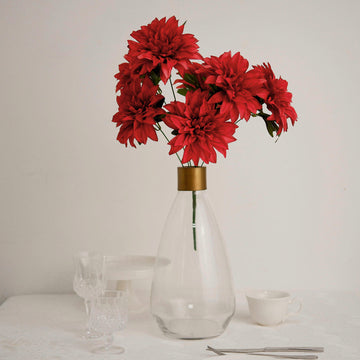 2 Bouquets | 20" Red Artificial Silk Dahlia Flower Spray Bushes