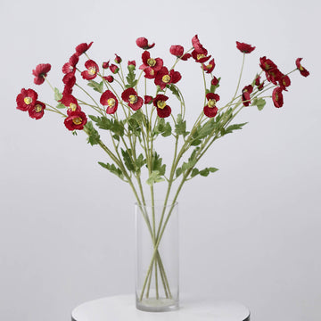 2 Stems Red Artificial Silk Poppy Flower Bouquet Bushes 33"