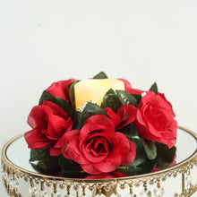 Pack Of 4 Red Artificial Silk Rose 3 Inch Flower Candle Ring Wreath