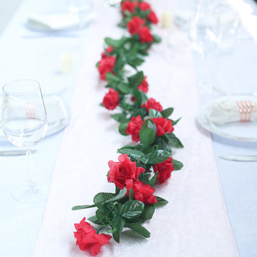 Red Artificial Silk Rose Garland UV Protected Flower Chain 6ft