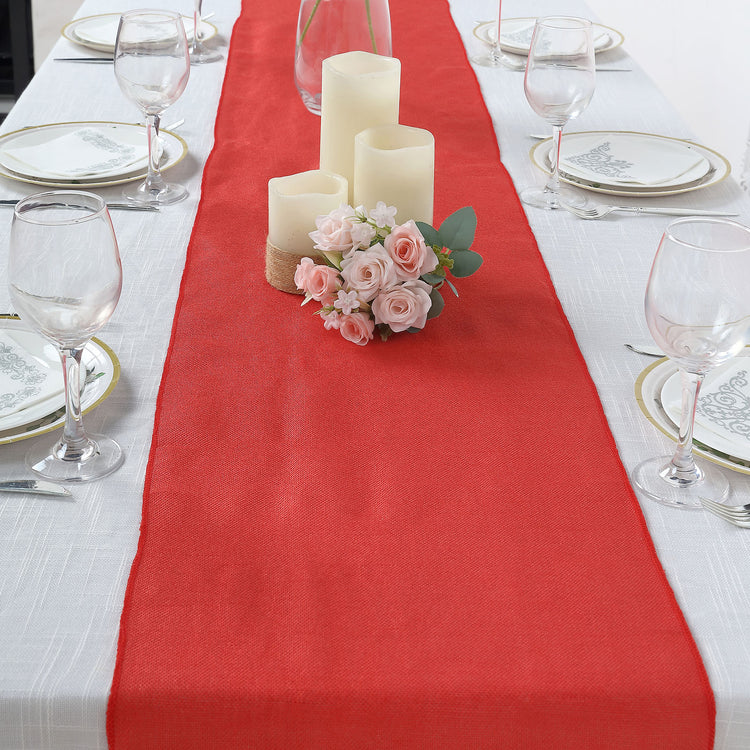 Boho Chic Rustic 14 Inch x 108 Inch Red Faux Jute Linen Table Runner