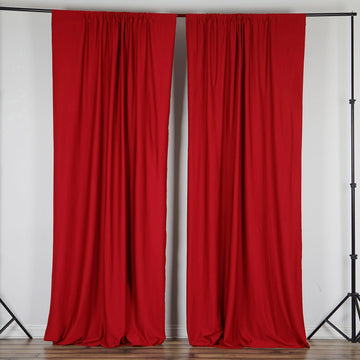 2 Pack Red Inherently Flame Resistant Scuba Polyester Curtain Panel Backdrops Wrinkle Free With Rod Pockets - 10ftx10ft