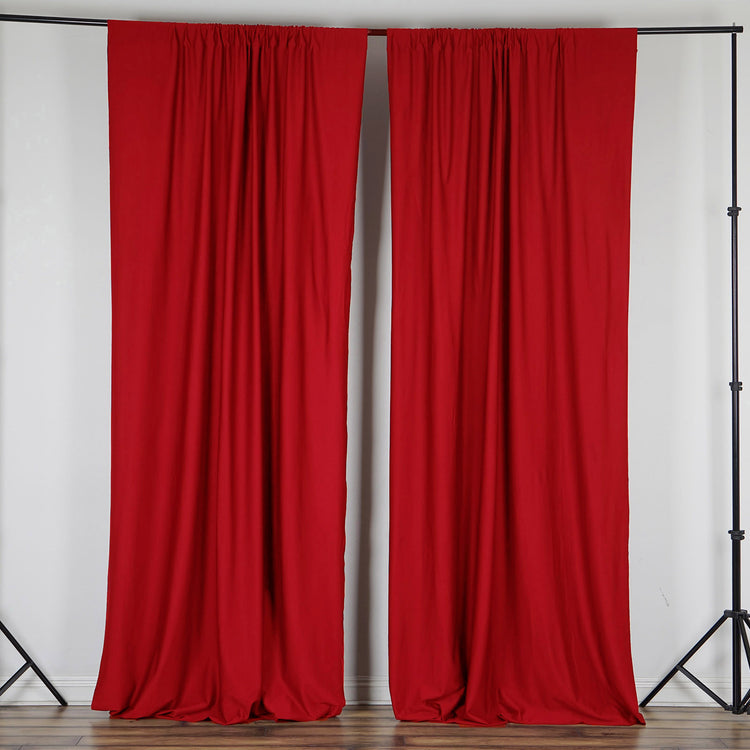 2 Pack | Red Fire Retardant Polyester Curtain Panel Backdrops With Rod Pockets - 10ftx10ft