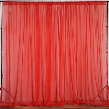 2 Pack Red Inherently Flame Resistant Chiffon Curtain Panels, Sheer Premium Organza Backdrops With Rod Pockets - 10ftx10ft