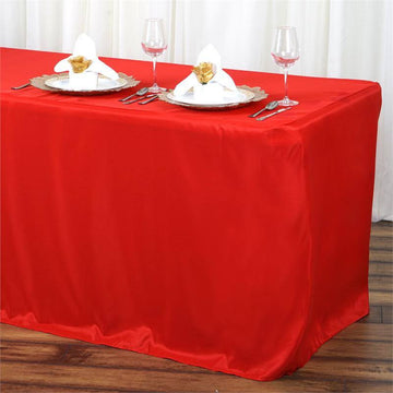 Elevate Your Event with the Red Fitted Polyester Rectangular Table Cover 6ft