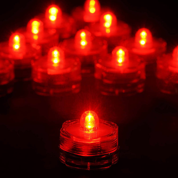 12 Pack | Red LED Lights Waterproof Battery Operated Submersible#whtbkgd